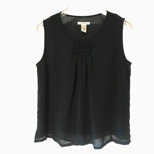 Covington Black Sleeveless Sheer Front Ruched Lined Top Women's Medium
